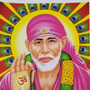 Shri Shirdi Sai Baba Photo - Big with a pink robe and halo