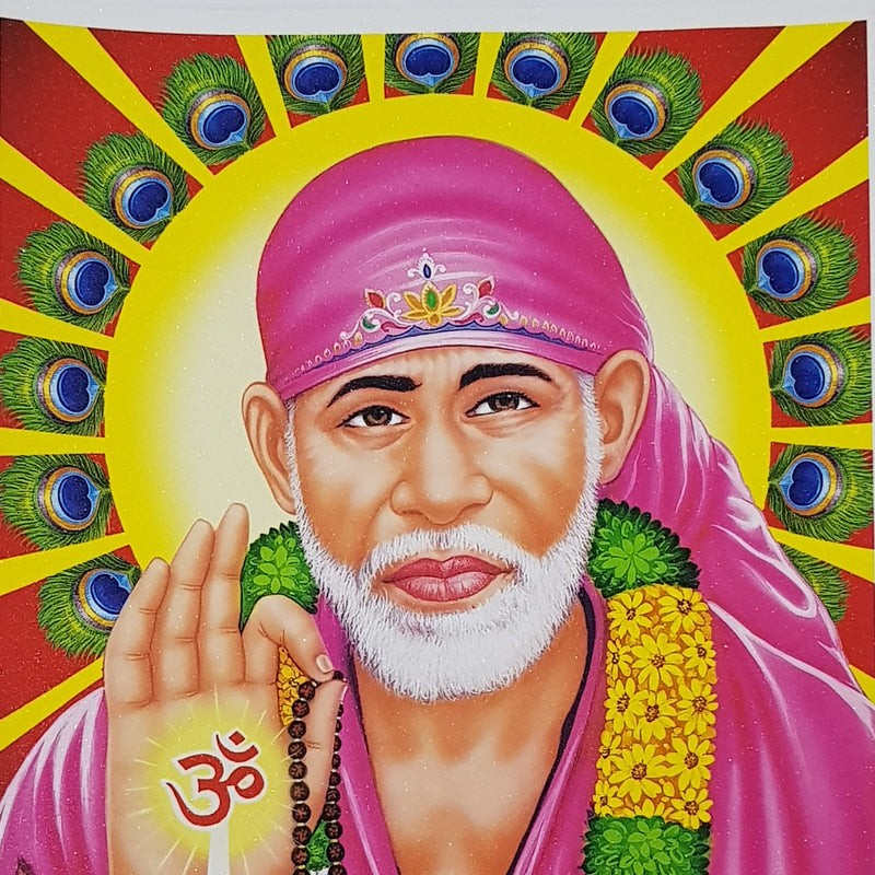 Shri Shirdi Sai Baba Photo - Big with a pink robe and halo