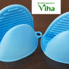 Silicon Heat Resistant Anti-Pot Holder, two blue matte pocket pot holders with twelve horizontal ribbed lines and one hanging loop each