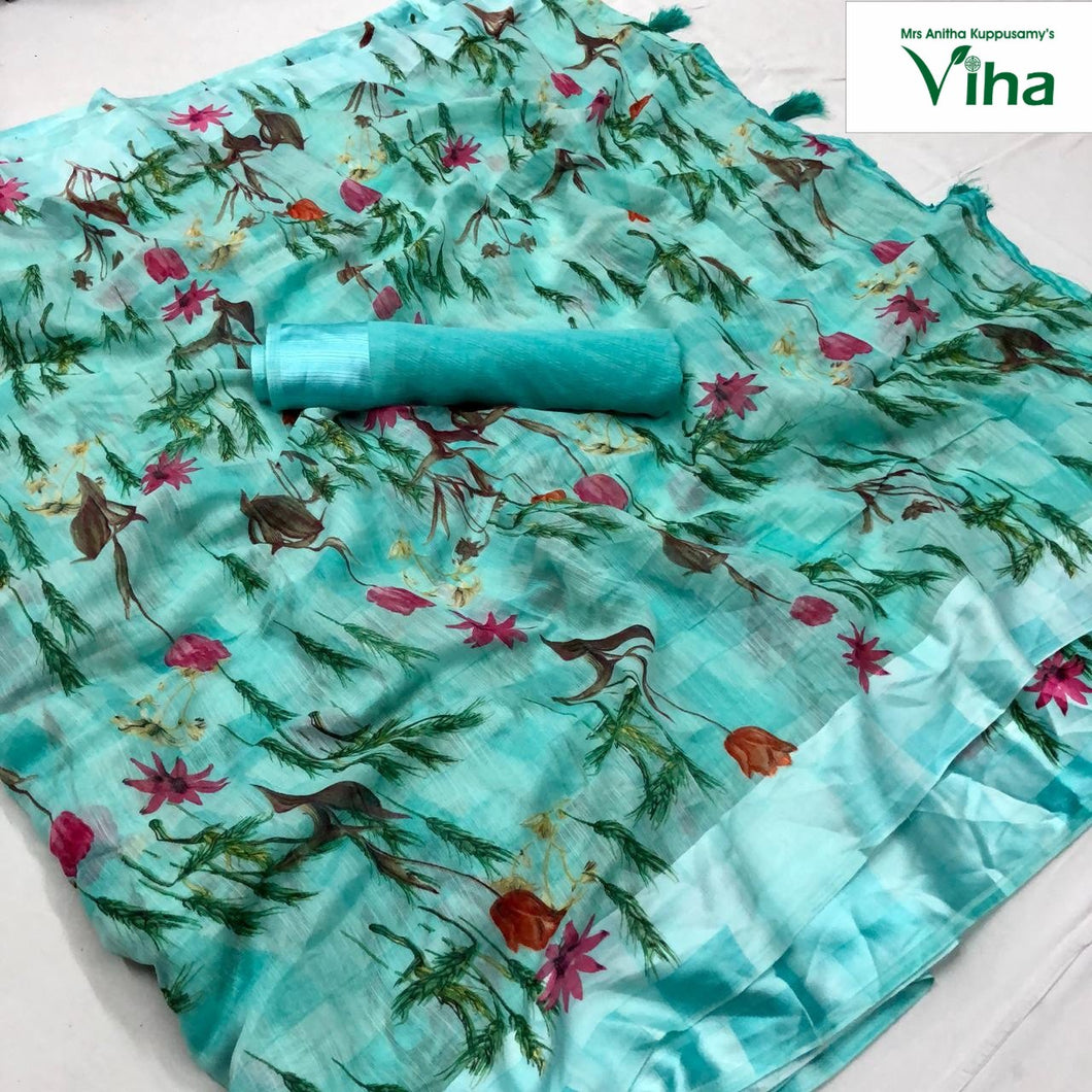 LINEN COTTON SILK SAREE WITH BLOUSE(inclusive of all taxes)