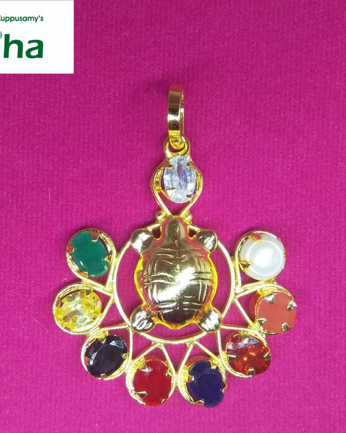Divya Navaratna Tortoise Pendant with central motif and surrounding stones
