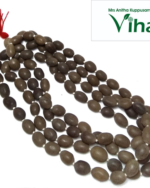Lotus Seed Mala, strung lotus seed beads with oval seeds and white string