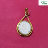 Gomathi Chakra Designer Brass Pendant, smooth gold-toned teardrop frame enclosing one round white spiral disc, topped with one loop