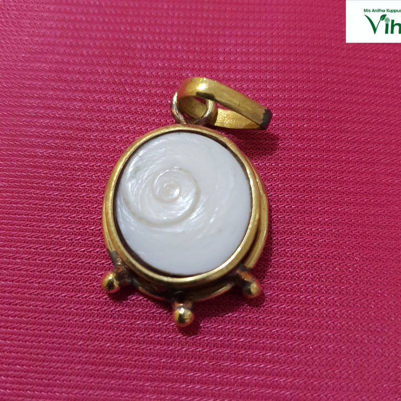 Gomathi Chakra Pendant, Side Beads, gomathi chakra in a round bezel with single bead accents at the sides and base