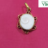 Gomathi Chakra Designer Brass Pendant, a gold-toned pendant featuring a central white spiral shell set in a looped wire frame with bail