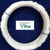 Sangu/ Conch Bangles - 2.2, a white, thick, round, carved bangle with notched edges and two blue thread ties tied around it
