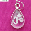 Natural Sphatik 'Om' Pendant In Tikka Shape, teardrop with a metal bail