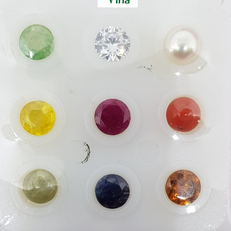 Navarathna Stones With Zircon Stone, nine round faceted stones in a three by three grid