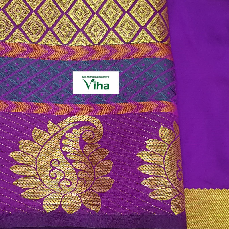 Silk Pavadai Set / 5-8 Years with geometric diamond pattern