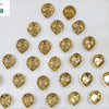 Set of 27 brass karthigai vilakku, small teardrop agal lamps arranged in rows