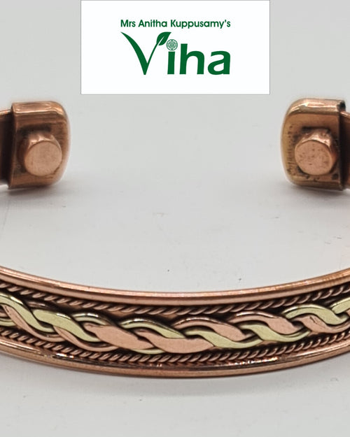 Copper Bracelet / Kada With Magnet, braided central pattern and twisted wire borders