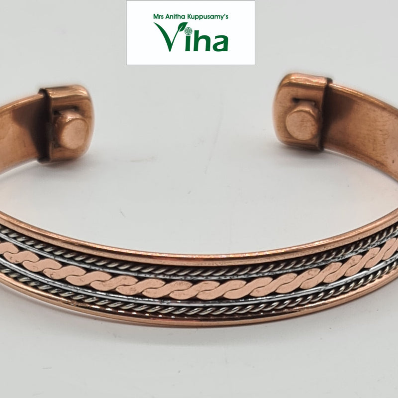 Copper Bracelet With Magnet, a braided crescent band with rounded ends