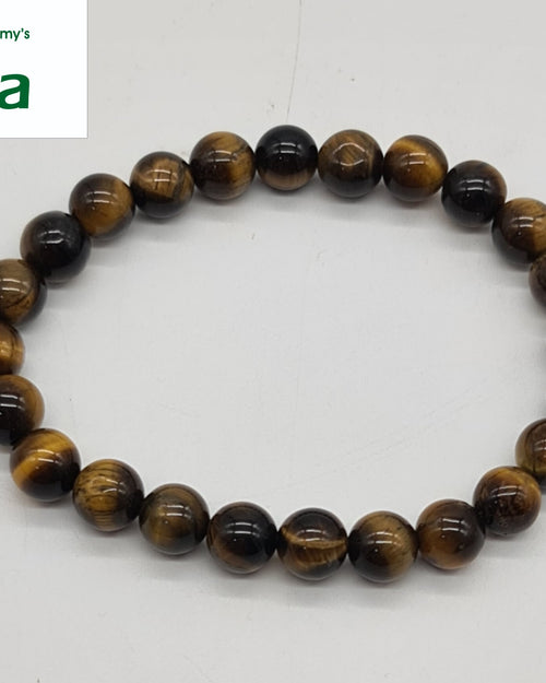 Tiger Eye Bracelet, brown and black striped beads strung in an oval shape