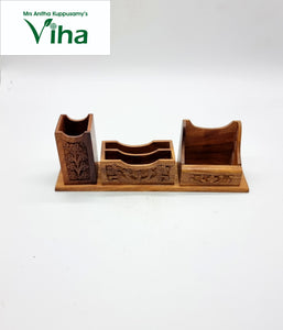 Desk Organizer With Mobile Stand Full Carving With Design