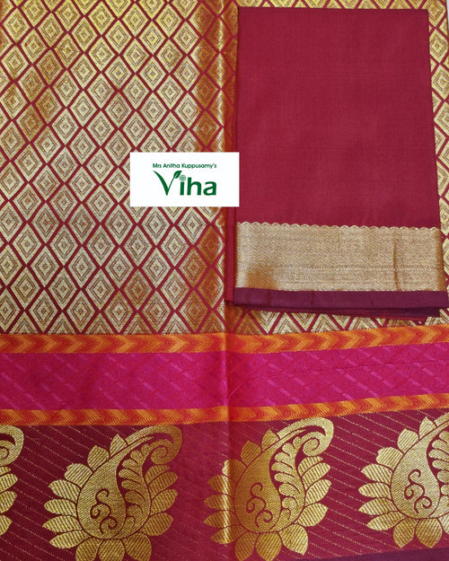 Silk Pavadai Set, geometric diamond pattern and horizontal decorative bands