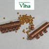 Venkadugu Thayathu, two copper capsule amulets with ribbed bands and scattered mustard seeds