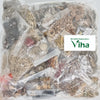 108 Pooja Homam Kit, many small, transparent plastic bags containing various brown, beige, and grey dried plant matter