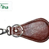 Viha Premium Keychain, a teardrop-shaped brown textured key fob with white stitching, connected to a silver-toned split ring and swivel snap hook