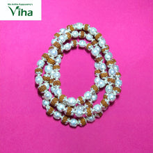 Pearl Rudraksh Mala With Silver Cappings