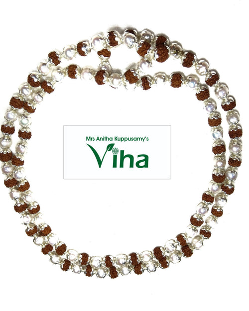 Pearl Rudraksh Mala with Silver Cappings and beaded necklace