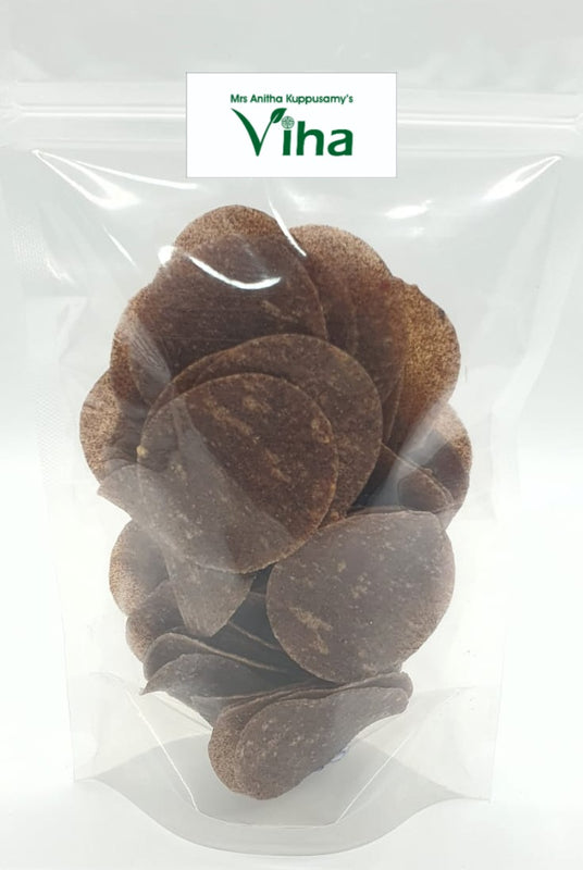 Ragi fryums in a transparent plastic pouch