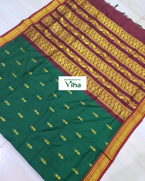 Kalyani Cotton Silk Saree with Blouse, zari woven patterns and fringed ends