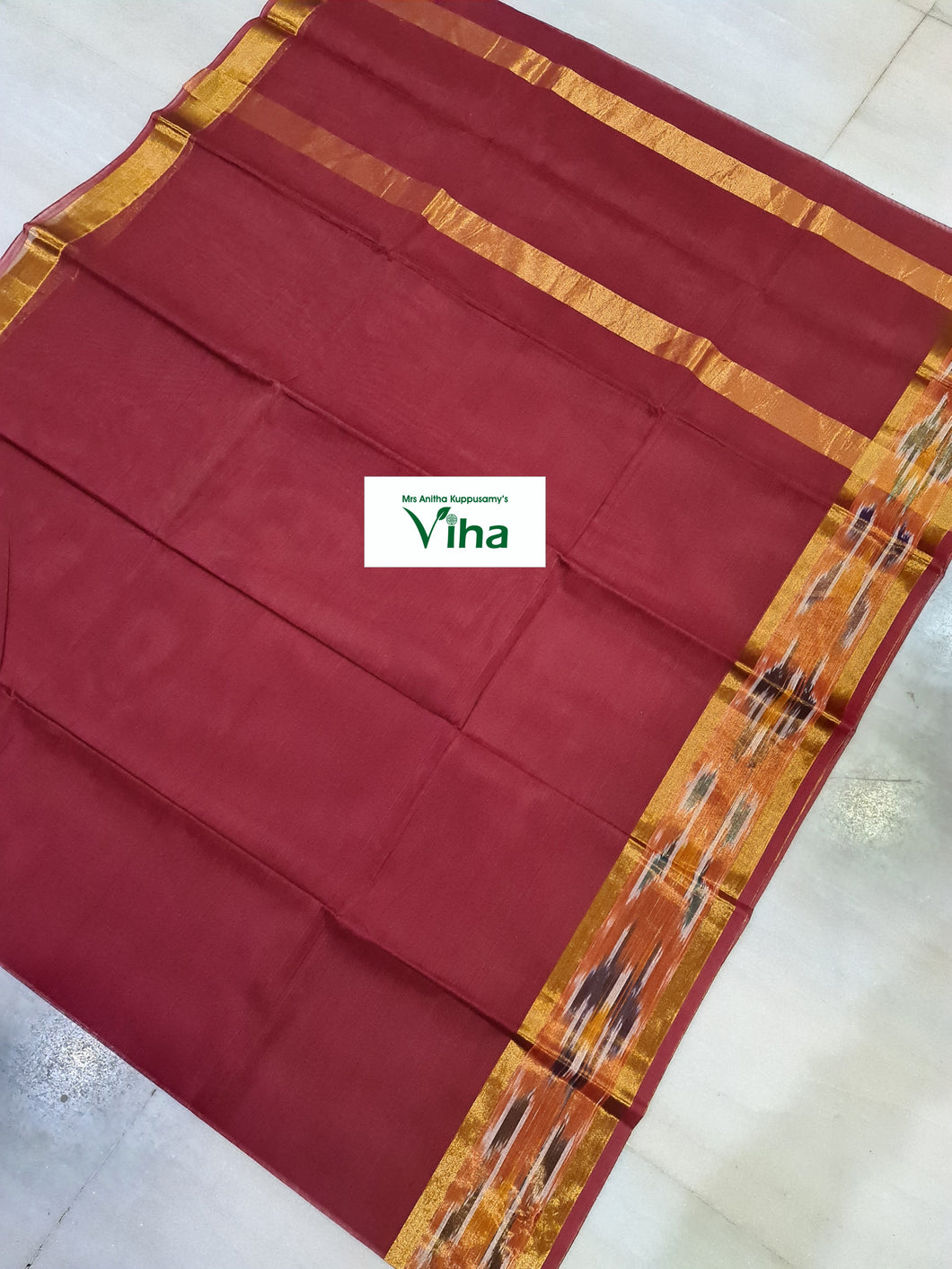 Pure Soft Cotton Saree with ikkat zari border & with running blouse (inclusive of all taxes)