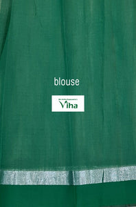 Handloom Soft Cotton Silk Saree with Contrast Green Colour Blouse(inclusive of all taxes)