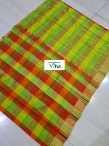 Cotton Silk Checked Zari Border Saree with Running Blouse (inclusive of all taxes)