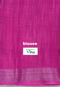 Premium quality Lenin Jute Cotton Silk Saree with silver zari border & with running blouse (inclusive of all taxes)