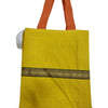 Jute Bag with zip, a yellow tote bag featuring two orange handles and a horizontal decorative border with black and metallic-toned geometric patterns