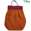 Jute Bag with Zip, a woven orange and maroon bag featuring two white fabric handles