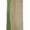 Jute Water Bottle Bag, a tall, narrow, woven brown bag with white cord handles and a green side gusset