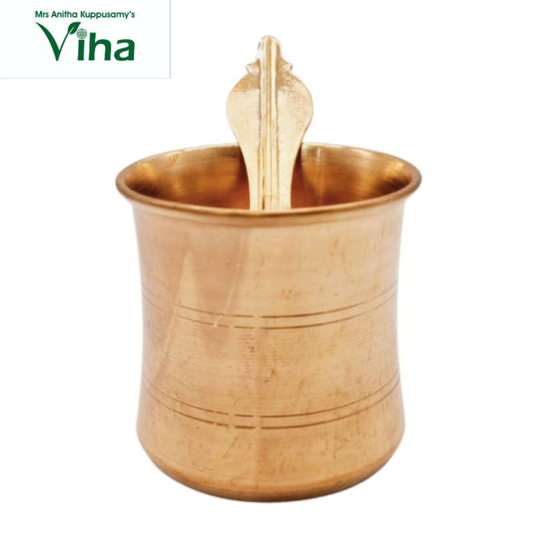 Panchapatram, copper container with horizontal engraved lines encircling the body