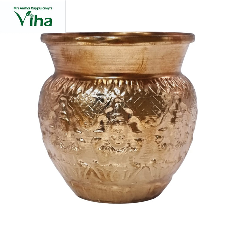 Ashtalakshmi Copper Kalasam (Lotta) with embossed faces and wide neck