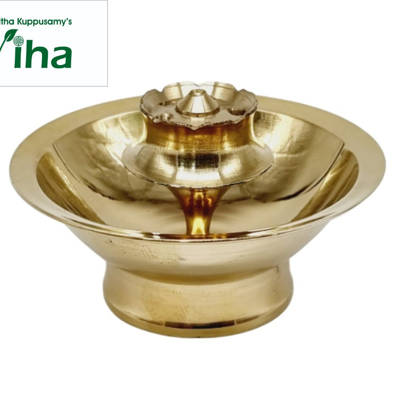 Nandha Agarbathi Stand Brass, wide shallow bowl with flared rim and fluted centre