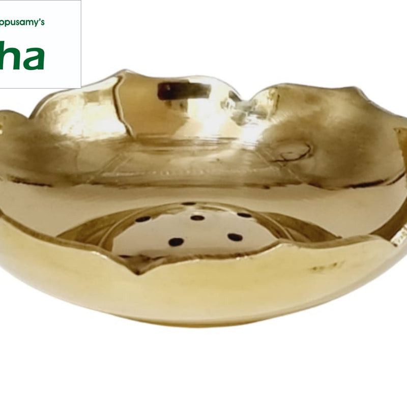 Lotus Agarbathi Stand, brass bowl shaped as a lotus with scalloped petal rim and a ring of small holes pierced in the centre