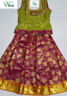 Ready Made cotton silk Pattu Pavadai set with sleeves for 5 year children (inclusive of all taxes)/ 5 வயது குழந்தைக்கான காட்டன் சில்க் பட்டுப்பாவாடை