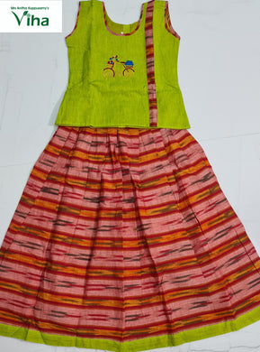 ReadyMade cotton Pavadai set ( Lehenga Set ) with sleeves for 8 years