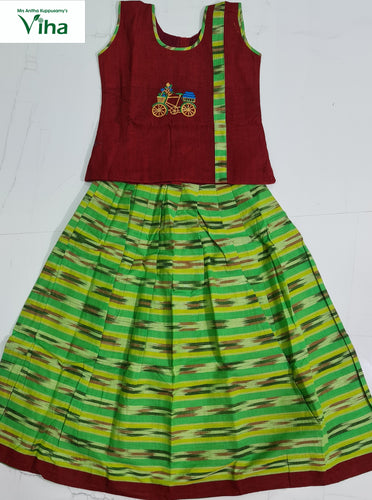 ReadyMade Cotton Pavadai set ( Lehenga Set ) with sleeves for 6 years