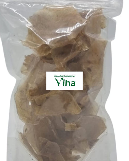 Tomato Chilli Fryums in a transparent plastic bag