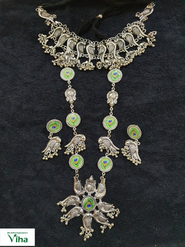 German Silver Peacock Haram & Neck Set