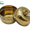 Apple Kumkuma Chimizh - Brass, two shiny gold-toned metallic containers, one open bowl and one domed lid with a small central knob