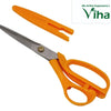 Multipurpose Stainless Steel Scissors, one pair of silver-coloured steel scissors with orange plastic handles and a matching orange sheath