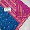 Kalyani Cotton Silk Saree with Blouse, a blue and pink textile with gold-toned patterns and black tassels