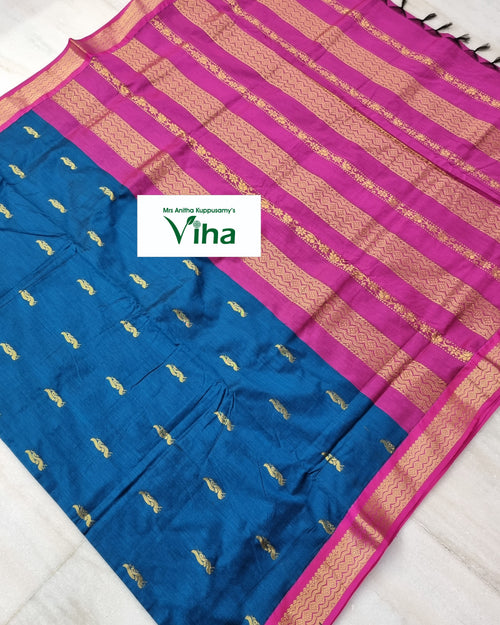 Kalyani Cotton Silk Saree with Blouse, golden motifs and fringe on one edge