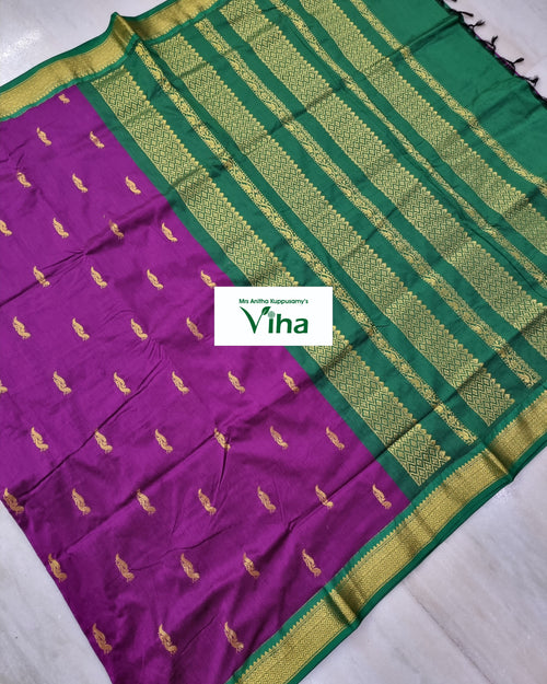 Kalyani Cotton Silk Saree with Blouse, patterned borders and fringe on edge
