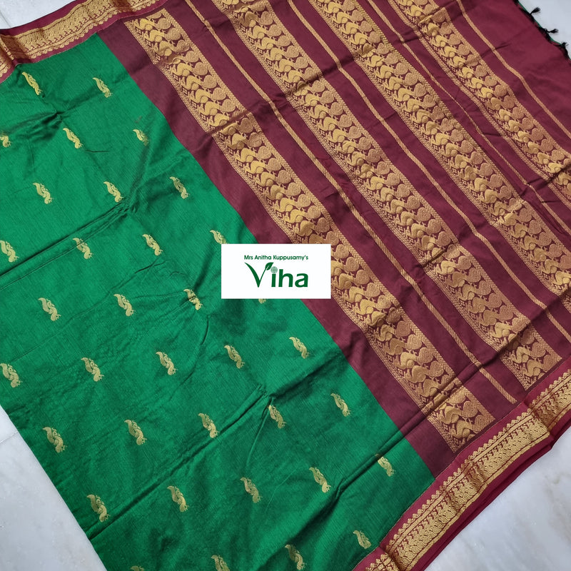 Kalyani Cotton Silk Saree with Blouse, wide border with elaborate woven bands
