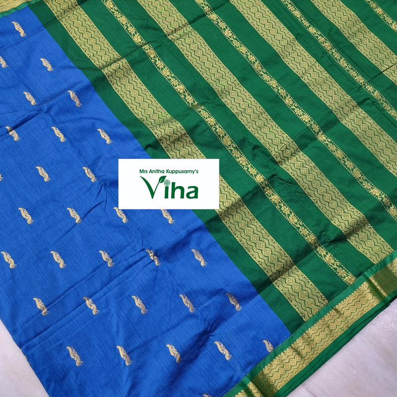 Kalyani Cotton Silk Saree with Blouse, diagonal stripes and two distinct primary colour zones
