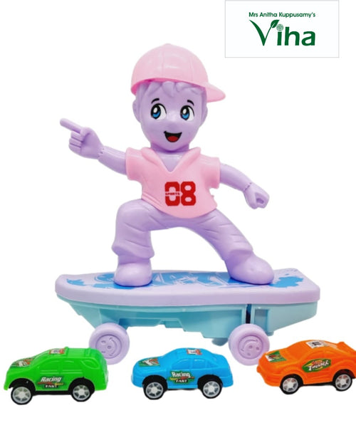 Scatting Toy with Racing Car and cartoon character on a skateboard